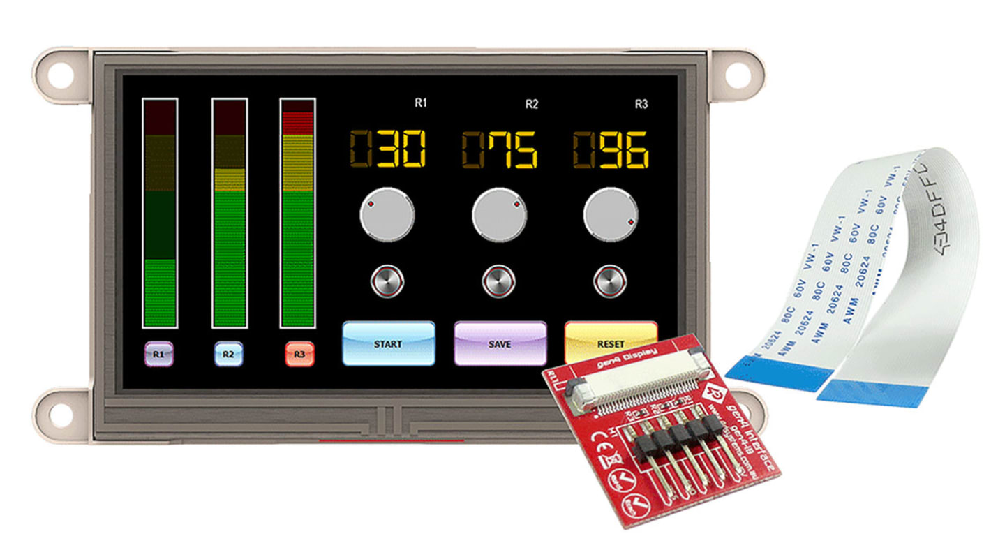 4D Systems Farb-LCD 4.3Zoll Seriell mit Touch Screen Resistiv, 480 x 272pixels, 95 x 54mm 4 → 5,5 V LED