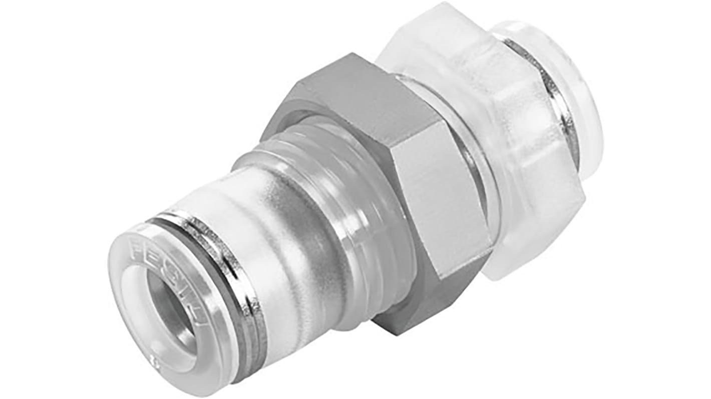 Festo Bulkhead Tube-to-Tube Adaptor, Push In 6 mm to Push In 6 mm, Tube-to-Tube Connection Style, 133101