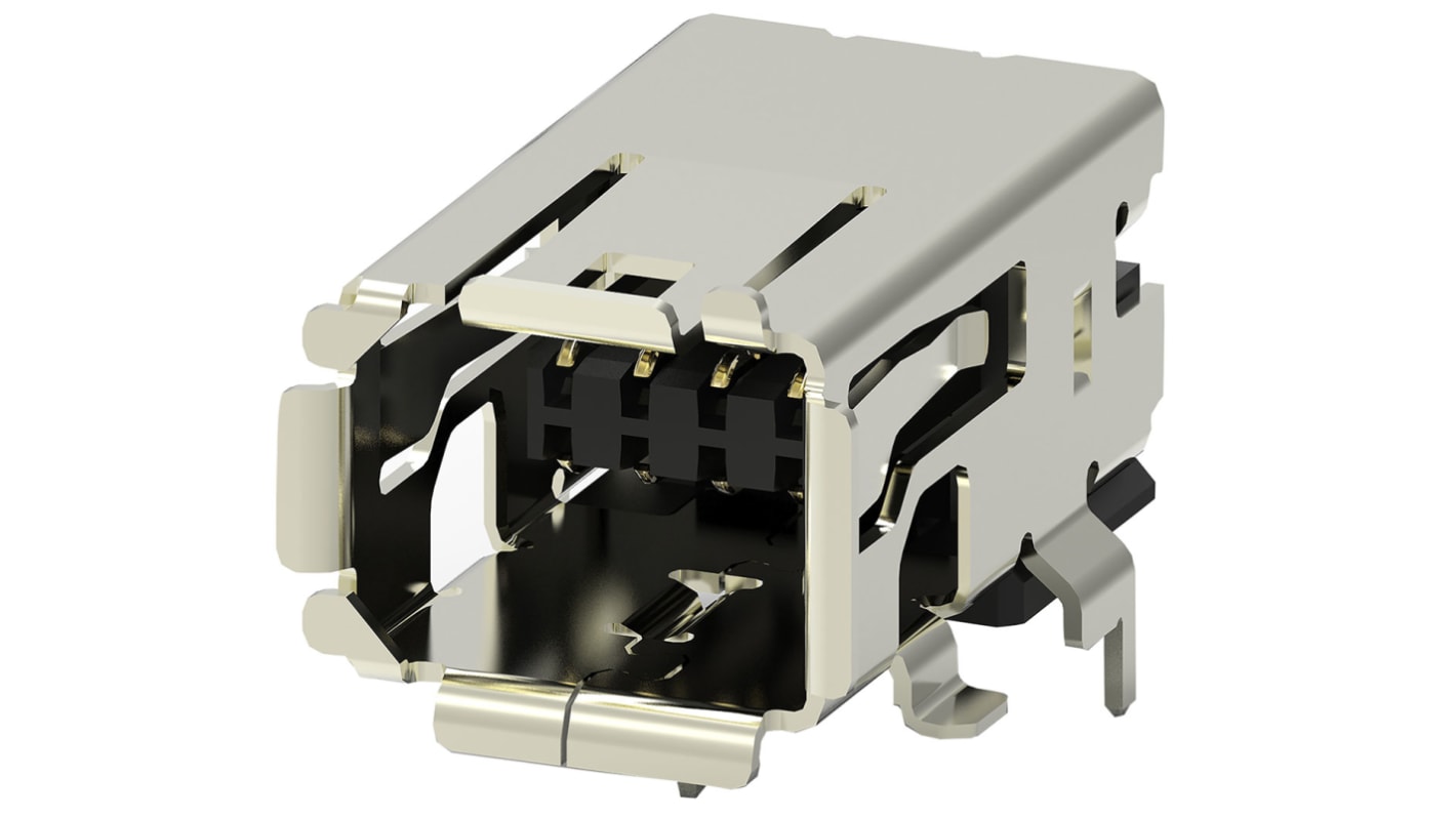 TE Connectivity Surface Mount Right Angle Mini I/O Connector Female, 8 Way, Shielded