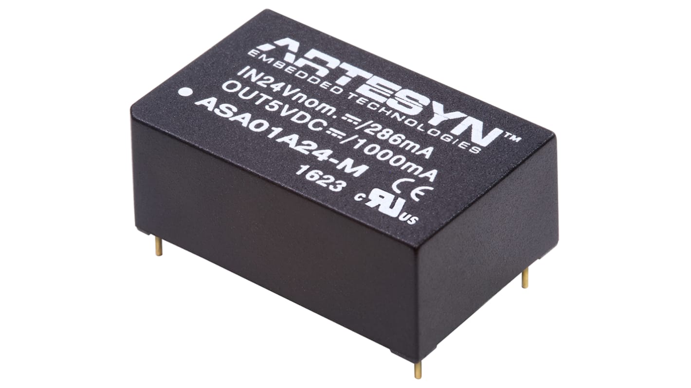 Artesyn Embedded Technologies ASA 6W-M Isolated DC-DC Converter, 5V dc/ 1A Output, 9 → 18 V dc Input, 5W,