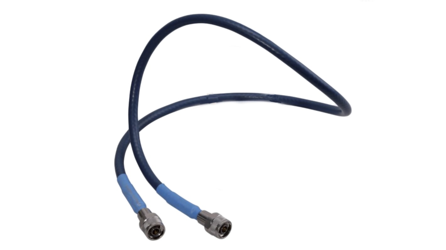 Cable coaxial RF Huber+Suhner, 50 Ω, con. A: SMA, Macho, con. B: SMA, Macho, long. 1m, funda de PUR Azul