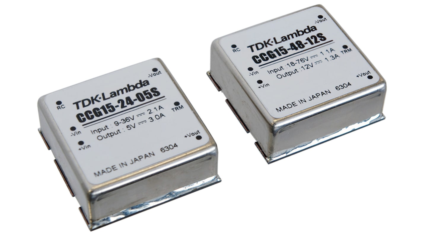 TDK-Lambda CCG15 DC-DC Converter, 5V dc/ 3A Output, 9 → 36 V dc Input, 15W, Through Hole, +85°C Max Temp -40°C