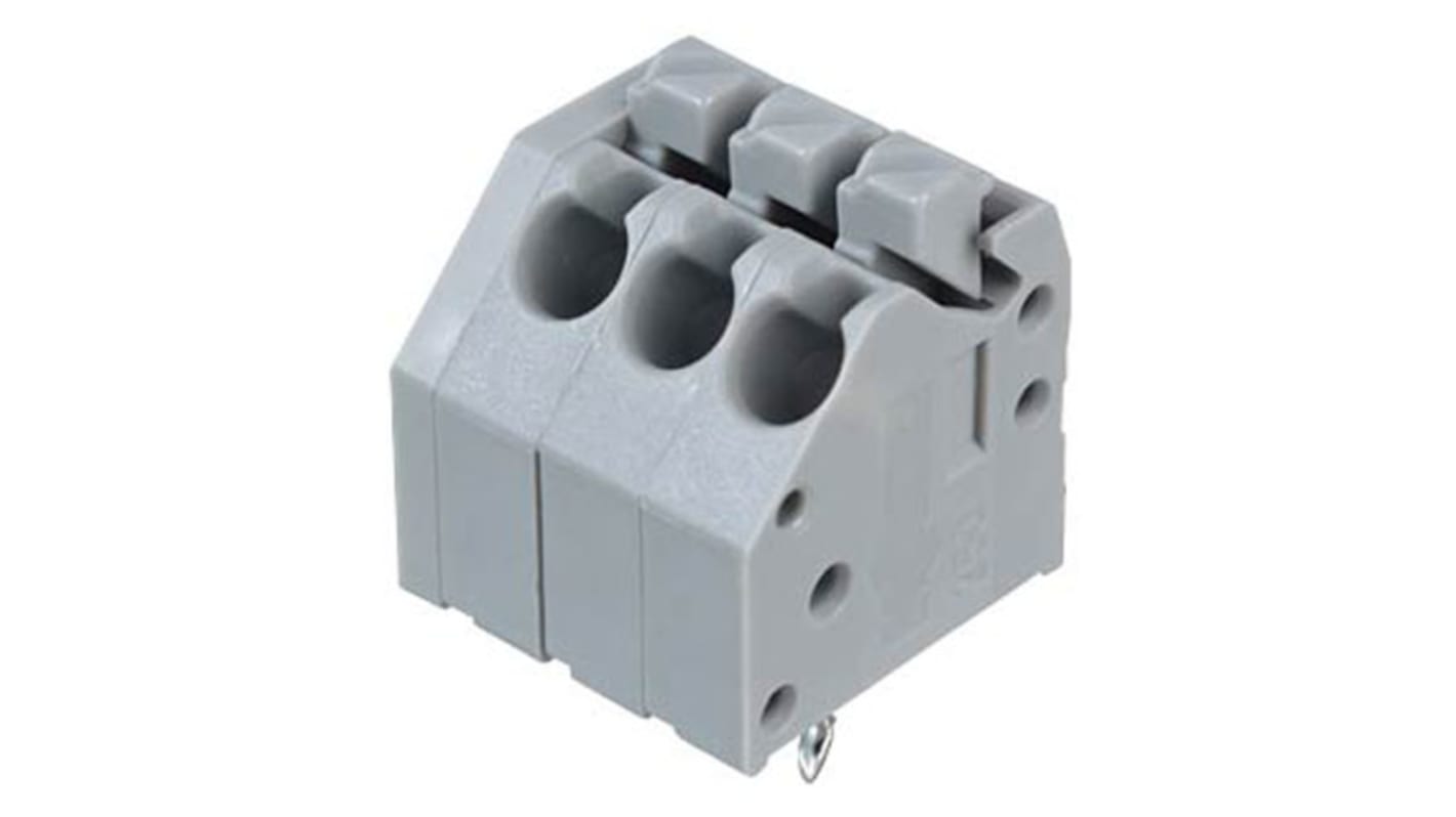WAGO 250 Series PCB Terminal Strip, 3-Pole, Female, 3-Way, PCB Mount, 10 (CSA) A, 5 (UL) A, 8 (IEC/EN 60664-1) A