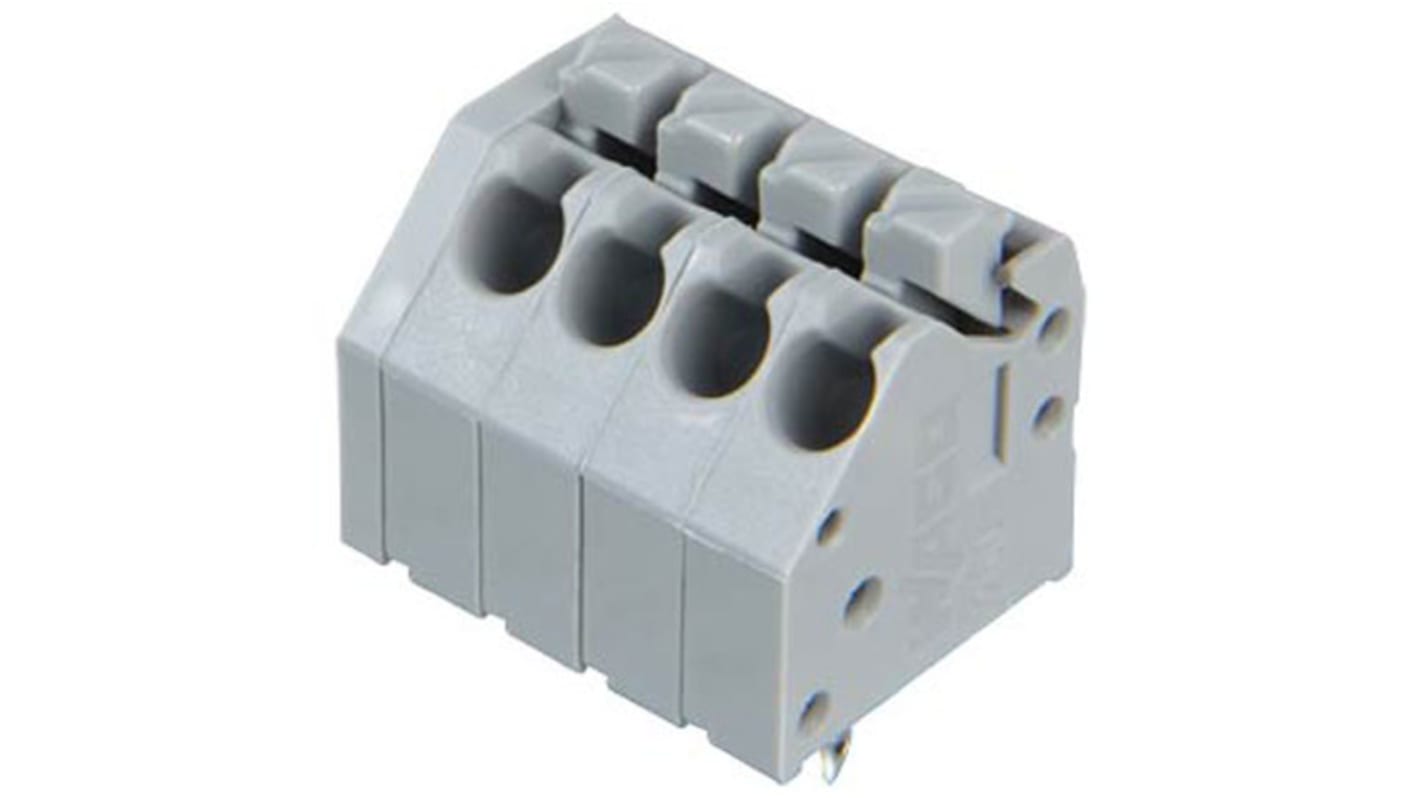WAGO 250 Series PCB Terminal Block, 4-Pole, Female, 4-Way, PCB Mount, 10 (CSA) A, 5 (UL) A, 8 (IEC/EN 60664-1) A
