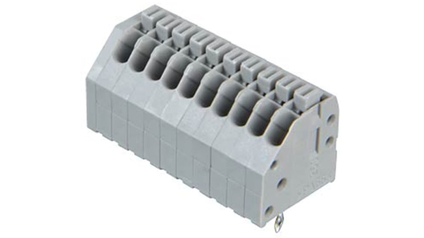 WAGO 250 Series PCB Terminal Strip, 10-Pole, Female, 10-Way, PCB Mount, 2 (CSA) A, 4 (IEC/EN 60664-1) A, 5 (UL) A