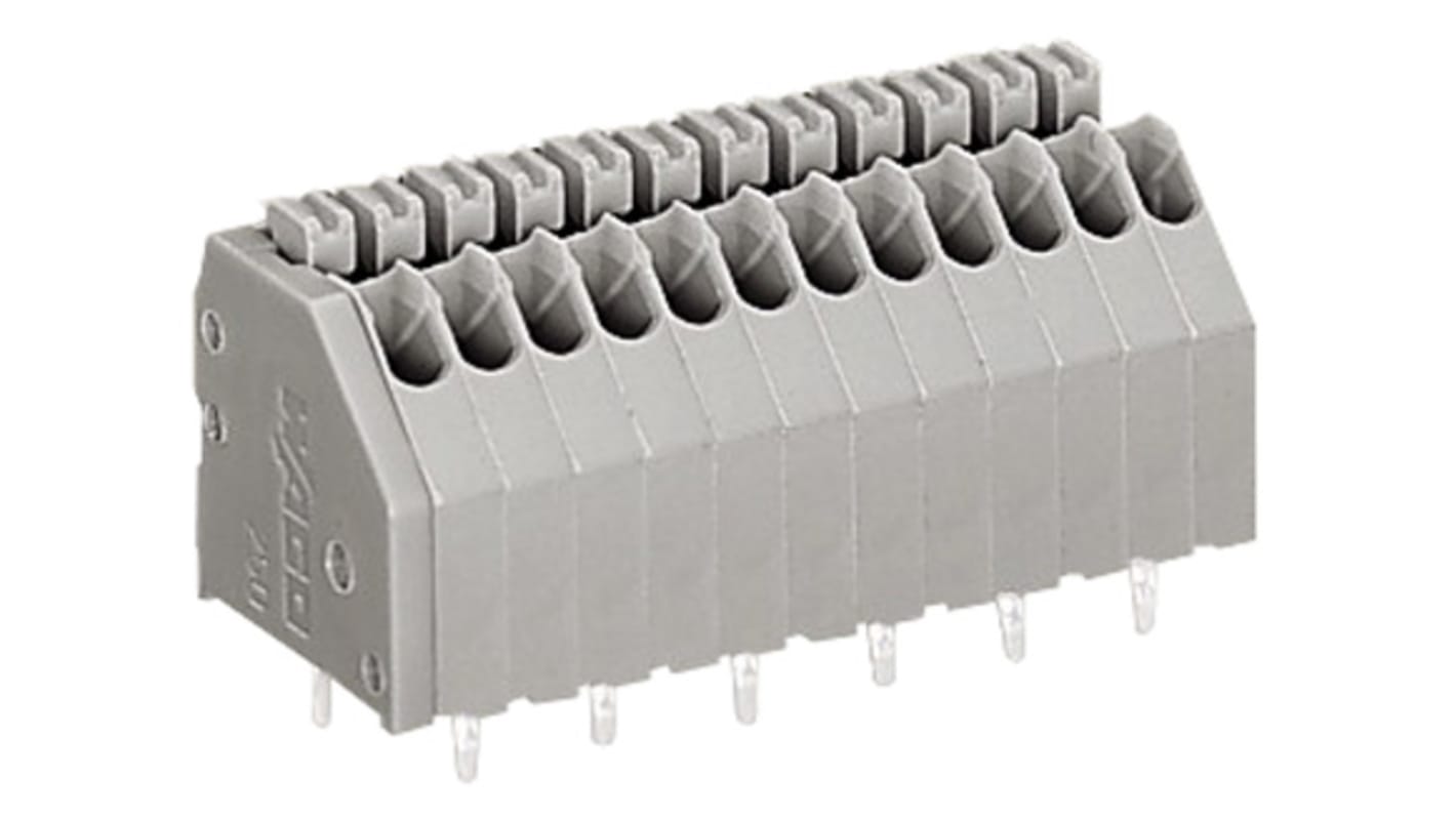 WAGO 250 Series PCB Terminal Strip, 12-Pole, Female, 12-Way, PCB Mount, 2 (CSA) A, 4 (IEC/EN 60664-1) A, 5 (UL) A