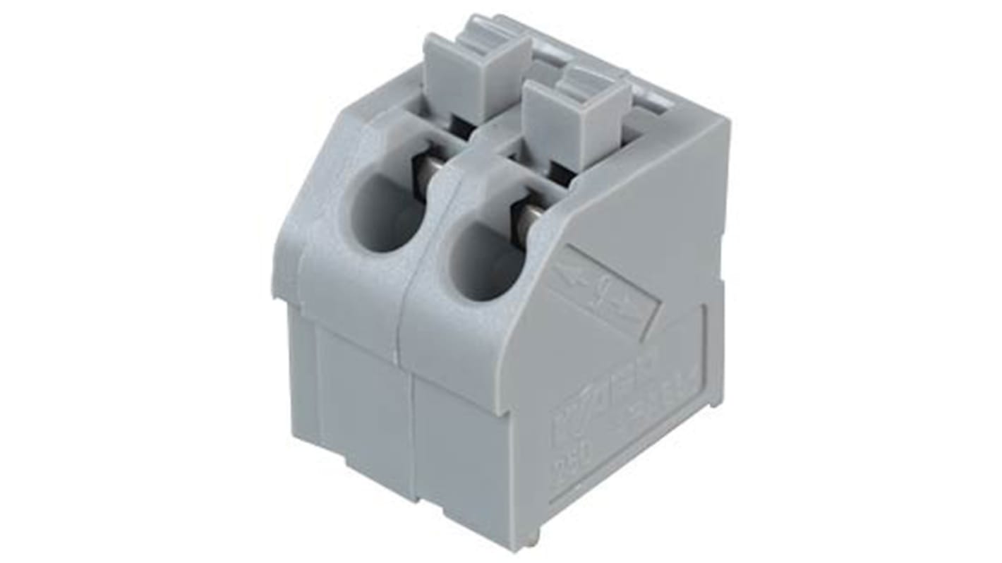 WAGO 250 Series PCB Terminal Strip, 2-Pole, Female, 2-Way, PCB Mount, 10 (CSA) A, 17.5 (IEC/EN 60664-1) A, 2 (UL) A