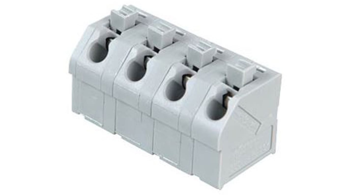 WAGO 250 Series PCB Terminal Strip, 4-Pole, Female, 4-Way, PCB Mount, 10 (CSA) A, 17.5 (IEC/EN 60664-1) A, 2 (UL) A