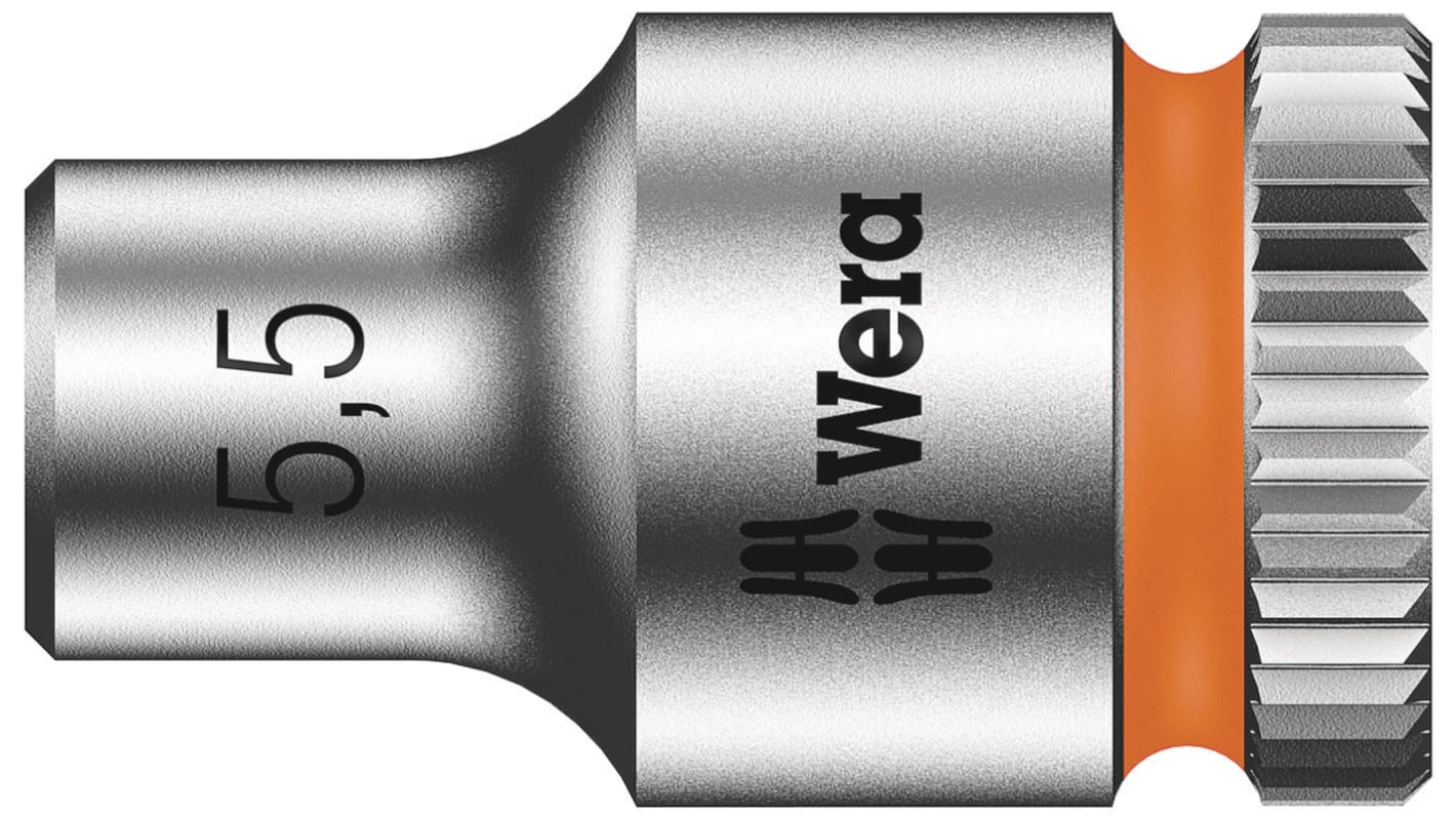 Wera 1/4 in Drive 5.5mm Standard Socket, 6 point, 23 mm Overall Length