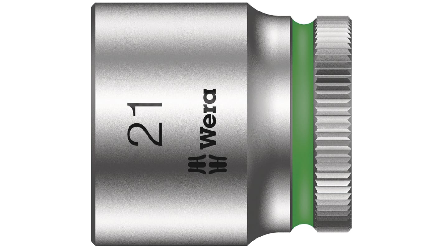 Wera 3/8 in Drive 21mm Standard Socket, 6 point, 30 mm Overall Length