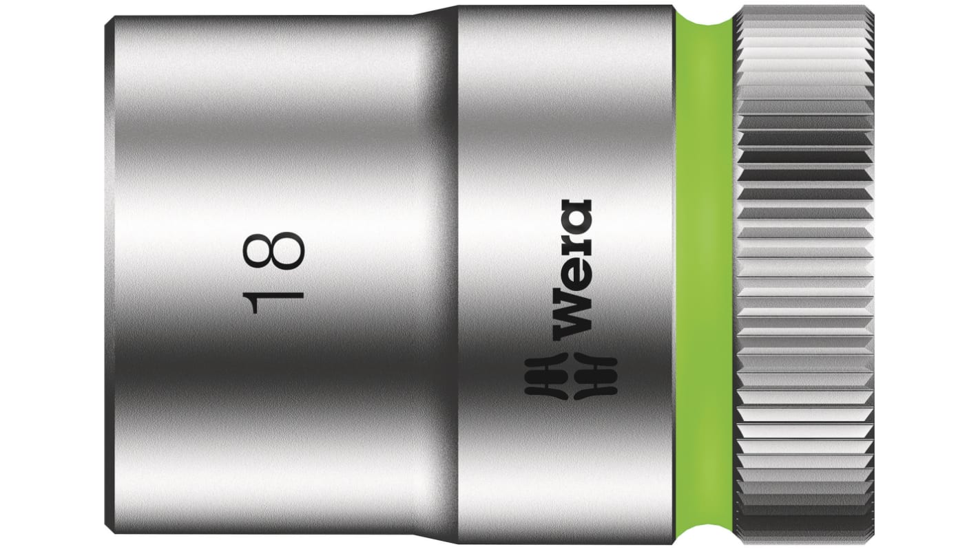 Wera 1/2 in Drive 18mm Standard Socket, 6 point, 37 mm Overall Length