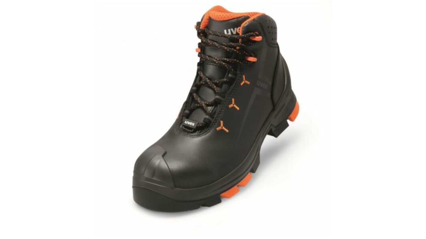 8888 Uvex 2 Black, Orange ESD Safe Composite Toe Capped Men, Women Safety Boots, UK 10, EU 44