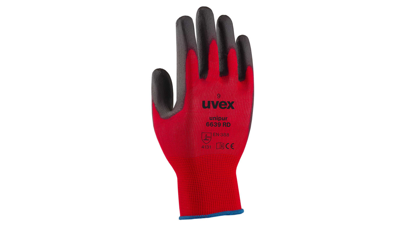 8888 Unipur 6639 RD Red Polyamide General Purpose Work Gloves, Size 8, Polyurethane Coating