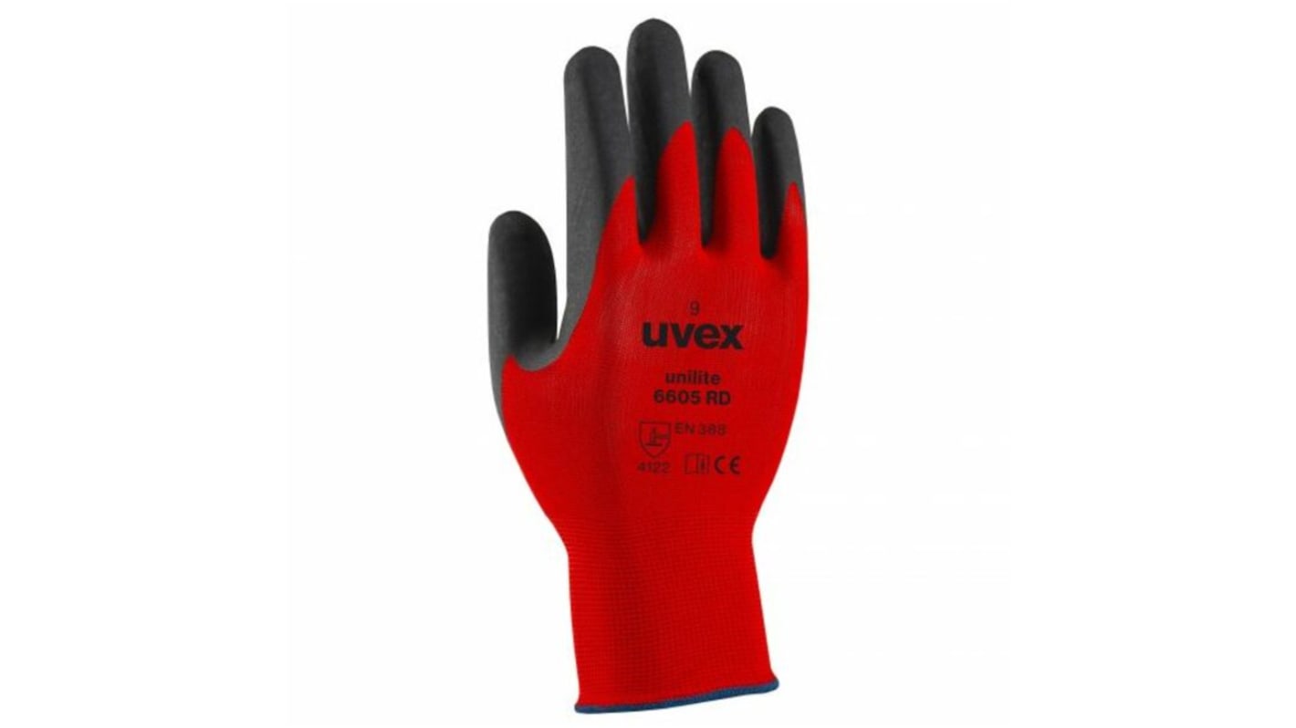 Uvex Unilite 6605 RD Red Polyamide General Purpose Work Gloves, Size 10, NBR Coating