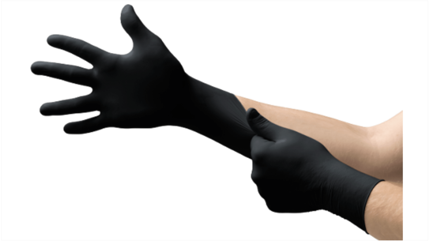 Ansell Puderfrei Einweghandschuhe aus Nitril puderfrei, lebensmittelecht Schwarz, EN ISO 374-1, EN ISO 374-5,