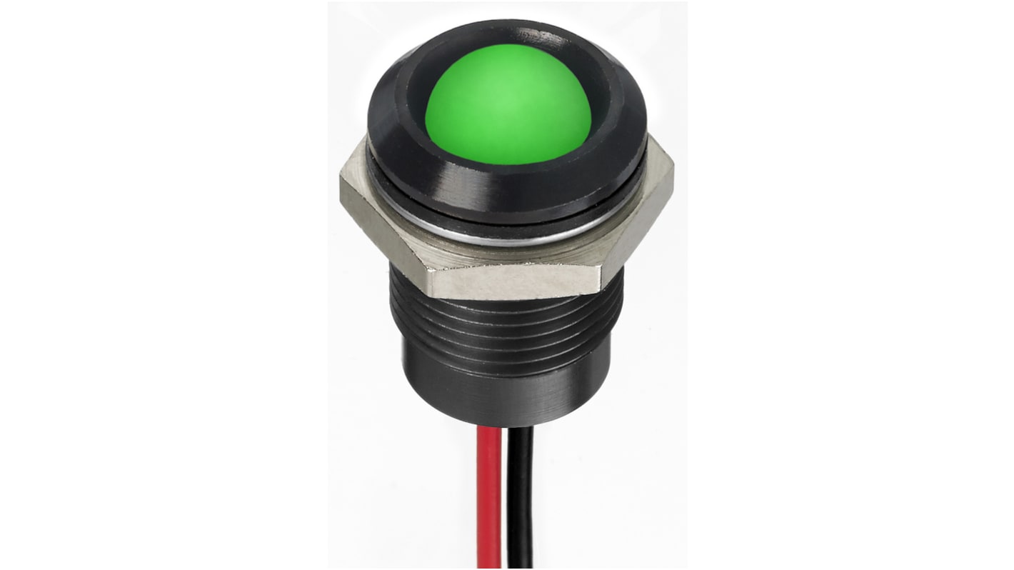 Indicatore da pannello RS PRO Verde  a LED, 1.8 → 3.3V cc, IP67, Sporgente, foro da 14mm