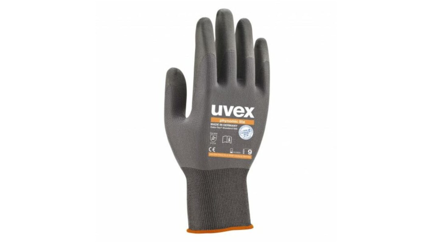 Uvex Phynomic Lite Arbeitshandschuhe, Größe 9, Allgemeine Anwendungen, Elastan, Polyamid Grau 1Paar