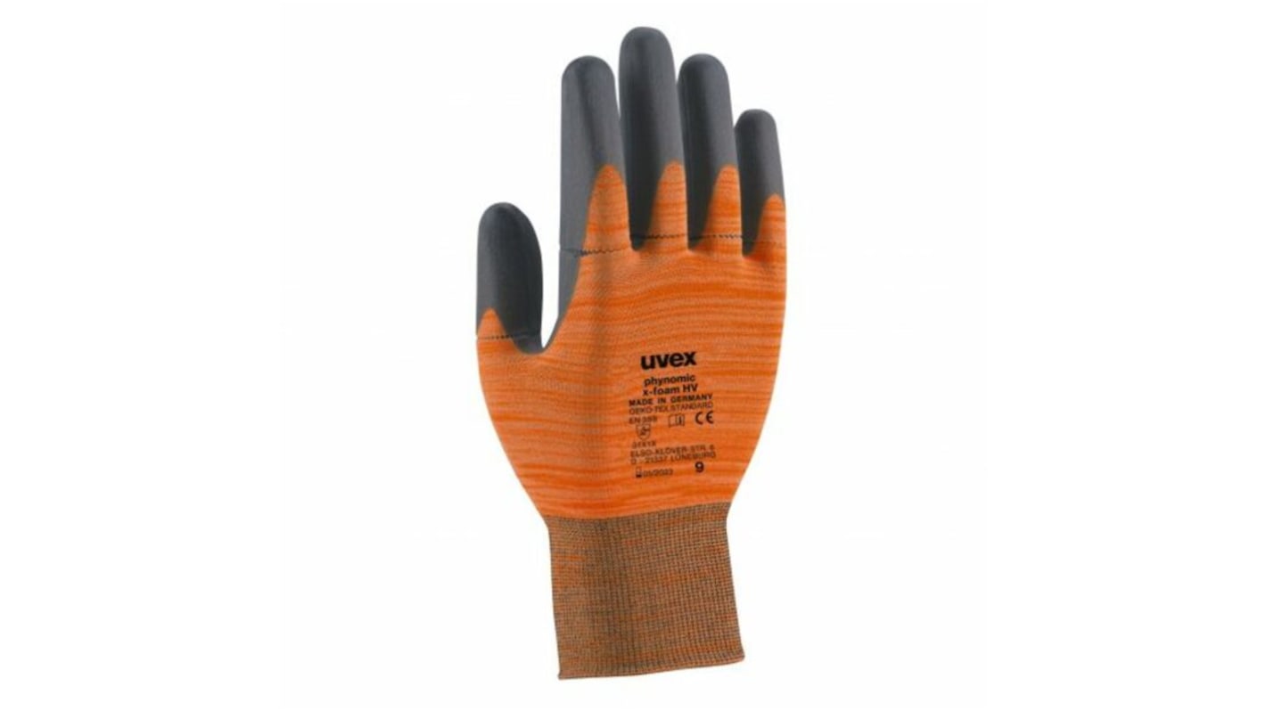 Uvex Phynomic x-foam HV Arbeitshandschuhe, Größe 7, Mechanisch, Elastan, Polyamid Orange 1Paar