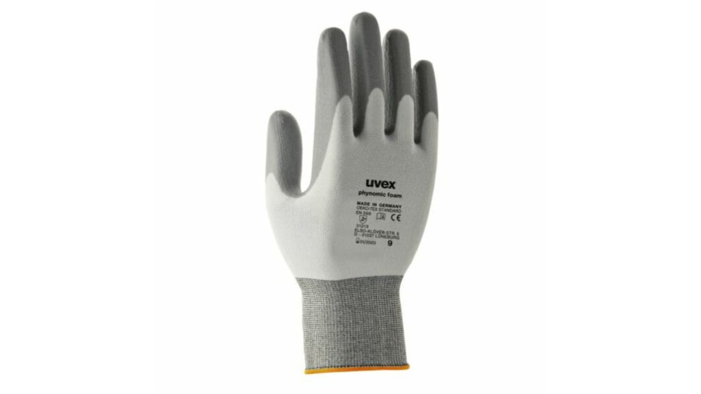 Guanti da lavoro Uvex Phynomic foam, Tg. 9, in Elastane, Poliammide, col. Grigio