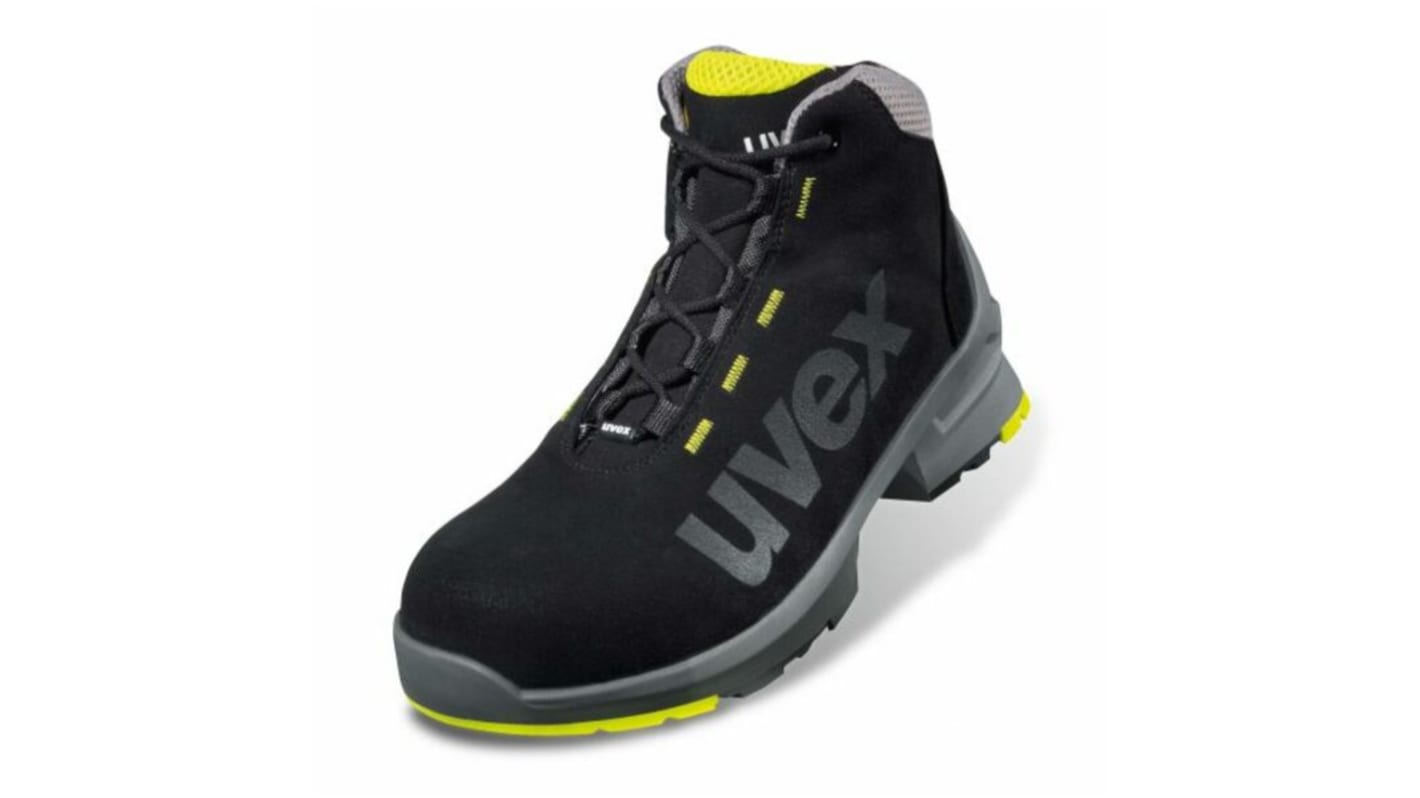 uvex 1 Black, Grey, Yellow ESD Safe Composite Toe Capped Unisex Safety Boots, UK 11, EU 46