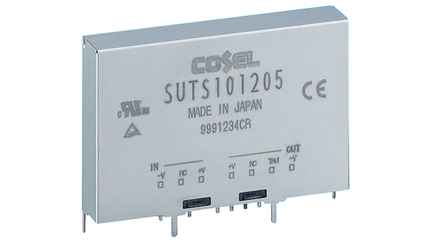 Cosel SUTS DC-DC Converter, 12V dc/ 900mA Output, 4.5 → 9 V dc Input, 10.8W, PCB Mount, +85°C Max Temp -40°C Min