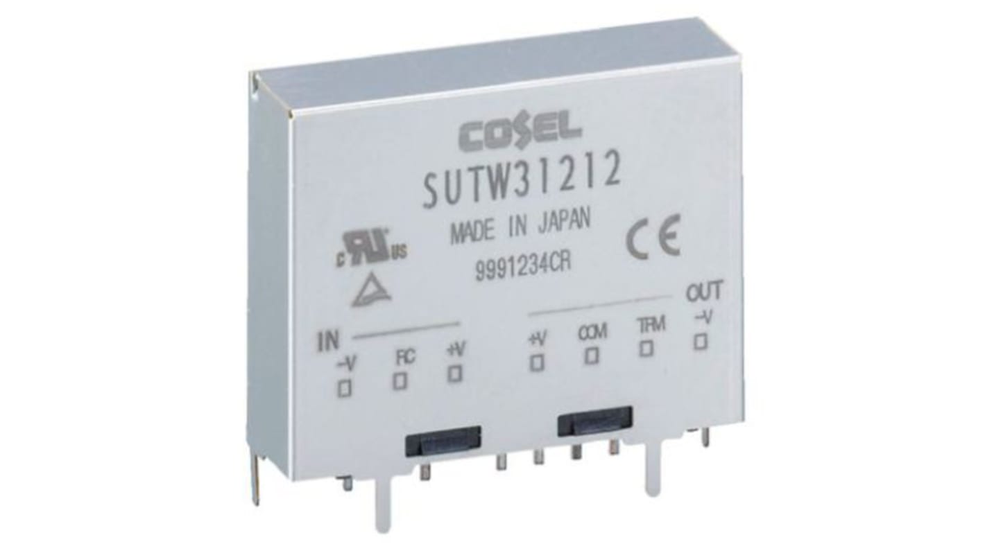 Cosel SUTW DC-DC Converter, ±15V dc/ 100mA Output, 36 → 76 V dc Input, 3W, PCB Mount, +85°C Max Temp -40°C Min