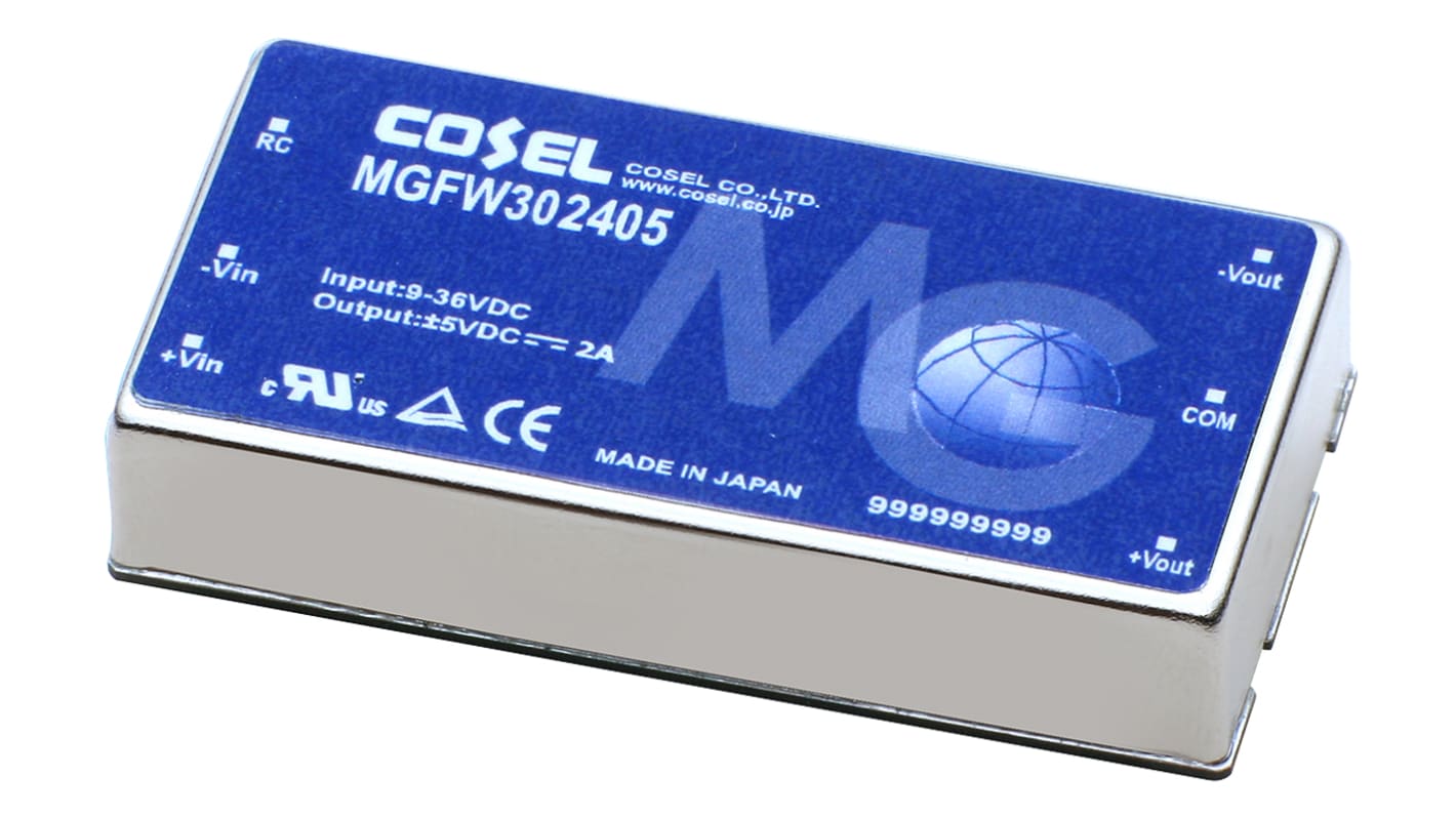 Cosel MGFW DC-DC Converter, ±12V dc/ 1.25A Output, 18 → 76 V dc Input, 30W, PCB Mount, +85°C Max Temp -40°C Min