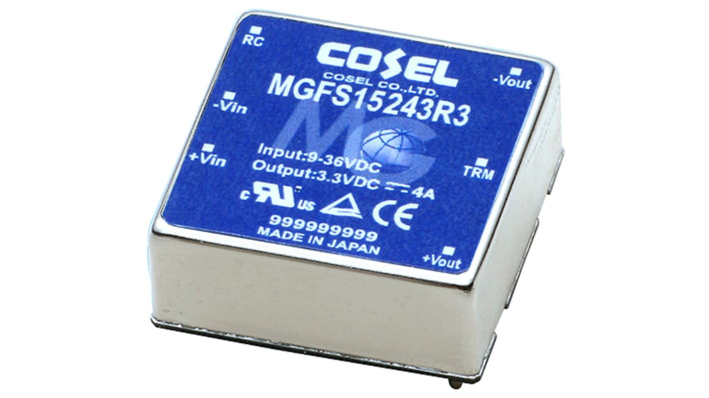 Cosel MGS DC-DC Converter, 12V dc/ 1.3A Output, 9 → 18 V dc Input, 15.6W, PCB Mount, +85°C Max Temp -40°C Min