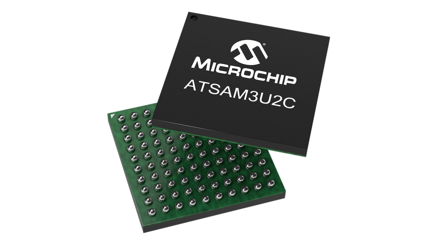 Microchip ATSAM3U2CA-CU, 32bit ARM Cortex M3 Microcontroller, SAM3U, 96MHz, 128 kB Flash, 100-Pin TFBGA