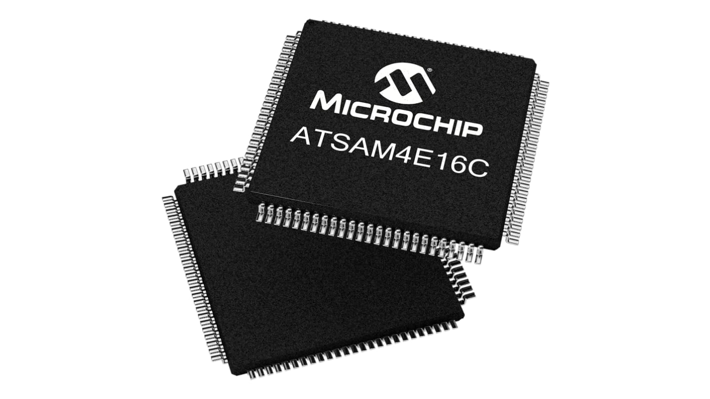 Microcontrolador Microchip ATSAM4E16CA-AU, núcleo ARM Cortex M4 de 32bit, RAM 128 kB, 120MHZ, LQFP de 100 pines