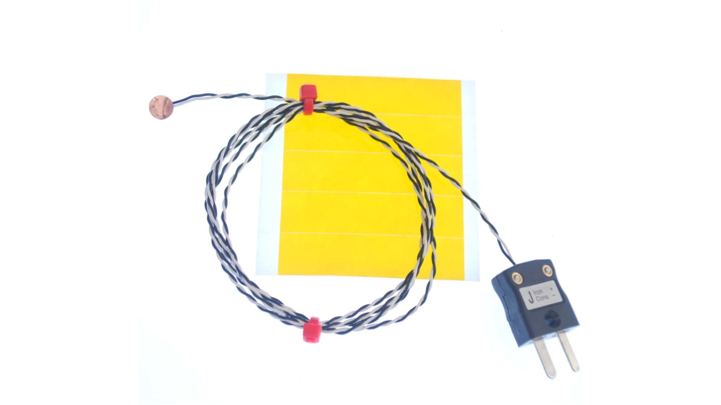 RS PRO Type J Copper Disc Thermocouple 1m Length, 6.35mm Diameter → +200°C