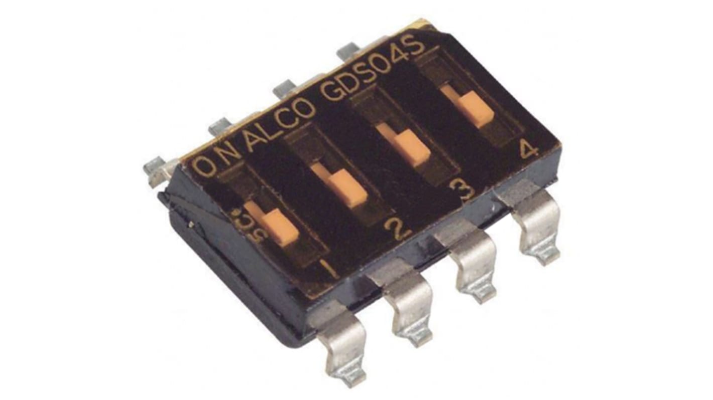 TE Connectivity 4 Way Surface Mount DIP Switch SPST