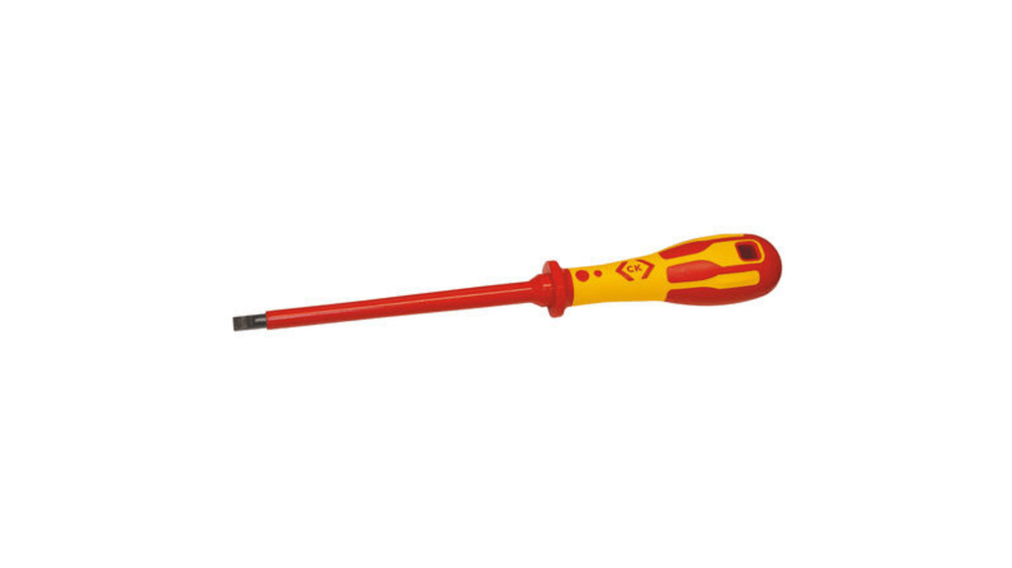 CK Slotted Insulated Screwdriver, 4 mm Tip, 100 mm Blade, VDE/1000V, 207 mm Overall