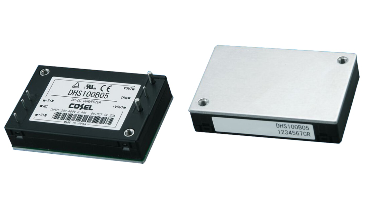 Cosel DHS DC-DC Converter, 5V dc/ 20A Output, 60 → 160 V dc Input, 100W, PCB Mount, +100°C Max Temp -40°C Min