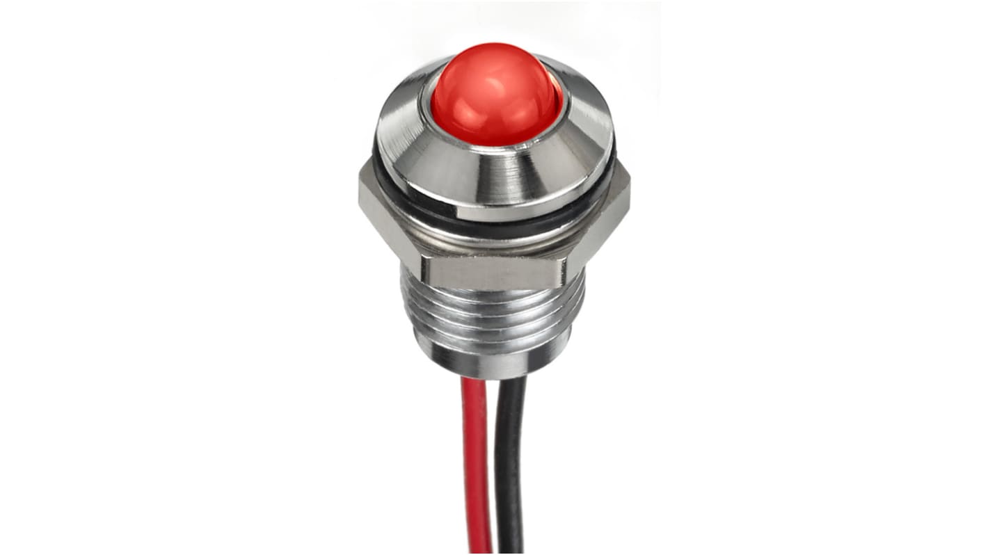 Indicatore da pannello RS PRO Rosso  a LED, 1.8 → 3.3V cc, IP67, Sporgente, foro da 8mm