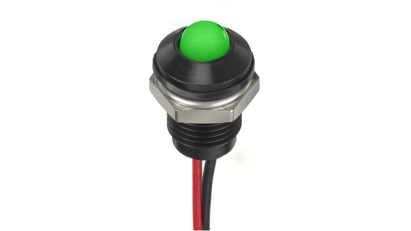 Indicatore da pannello RS PRO Verde  a LED, 1.8 → 3.3V cc, IP67, Sporgente, foro da 8mm
