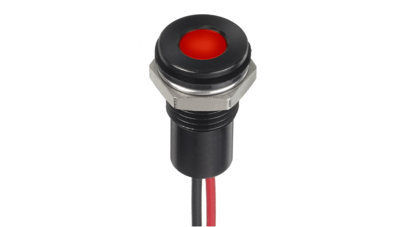 Indicador LED RS PRO, Rojo, lente enrasada, Ø montaje 8mm, 1.8 → 3.3V dc, 20mA, 980mcd, IP67