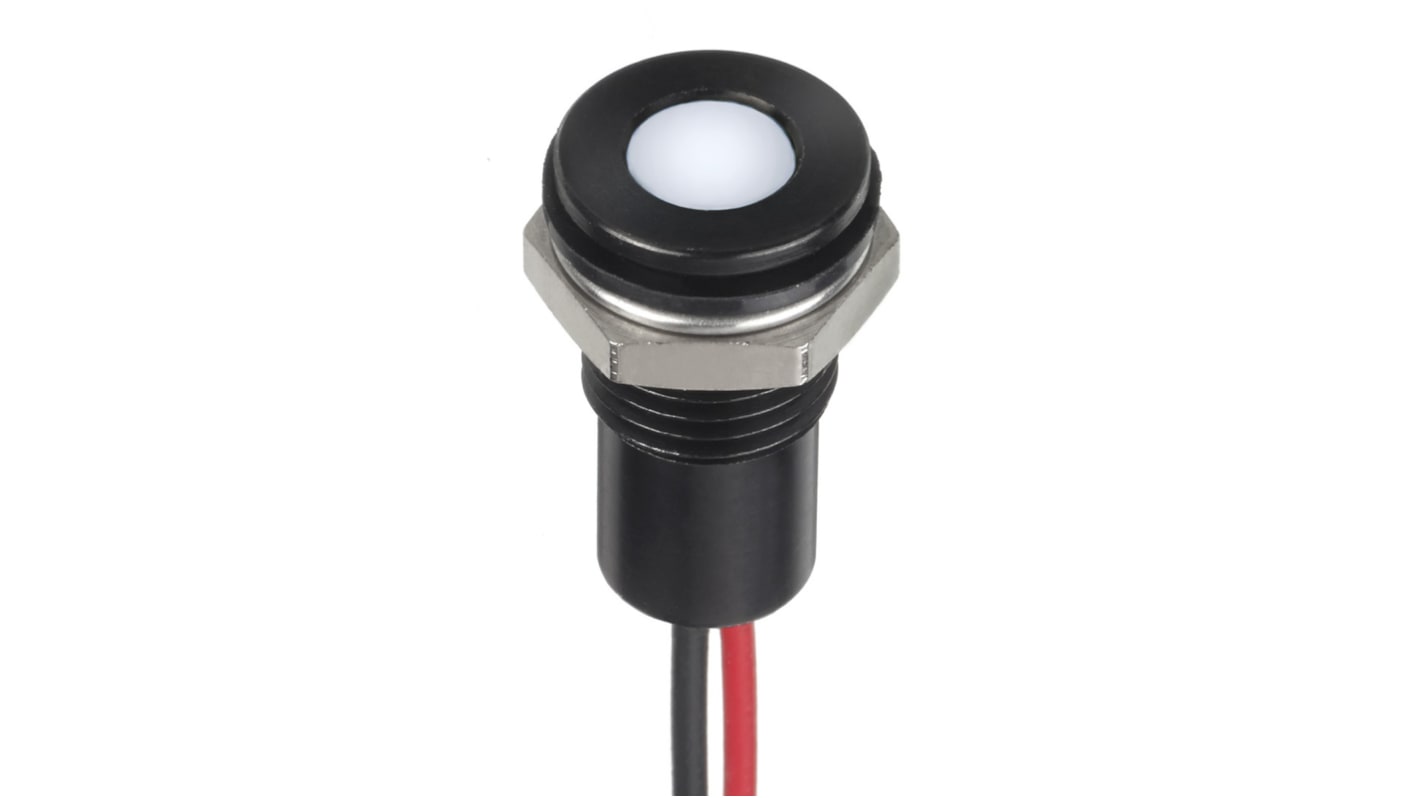 RS PRO White Panel Mount Indicator, 24V dc, 8mm Mounting Hole Size, Lead Wires Termination, IP67