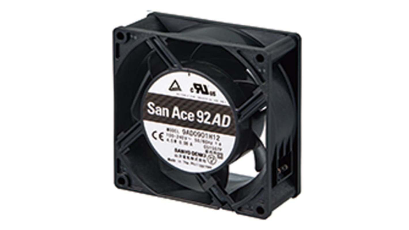 Sanyo Denki San Ace 9AD Series Axial Fan, 100 → 240 V ac, AC Operation, 90m³/h, 4.5W, 80mA Max, 92 x 92 x 38mm