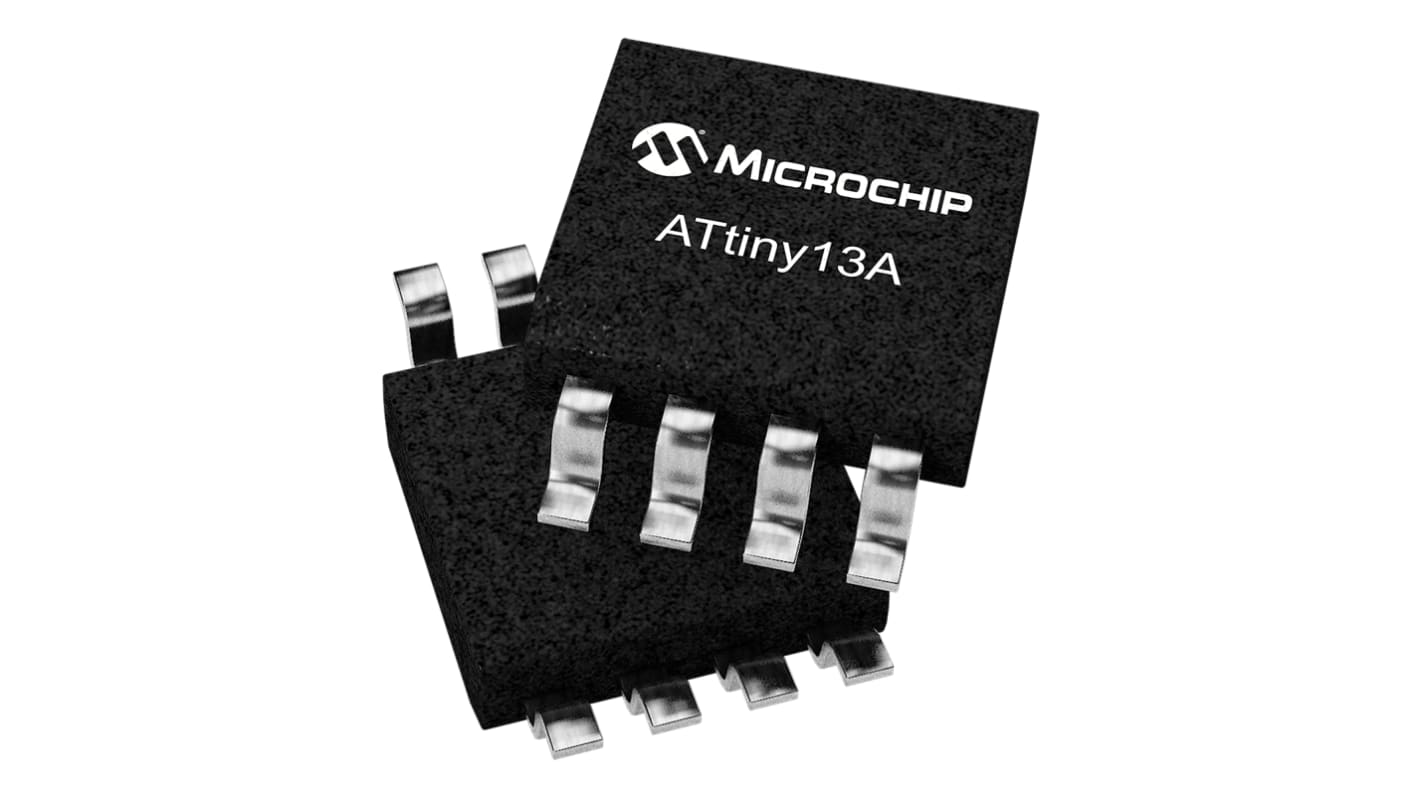 Microcontrolador Microchip ATTINY13-20SU, núcleo AVR de 8bit, RAM 64 B, 20MHZ, SOIJ de 8 pines