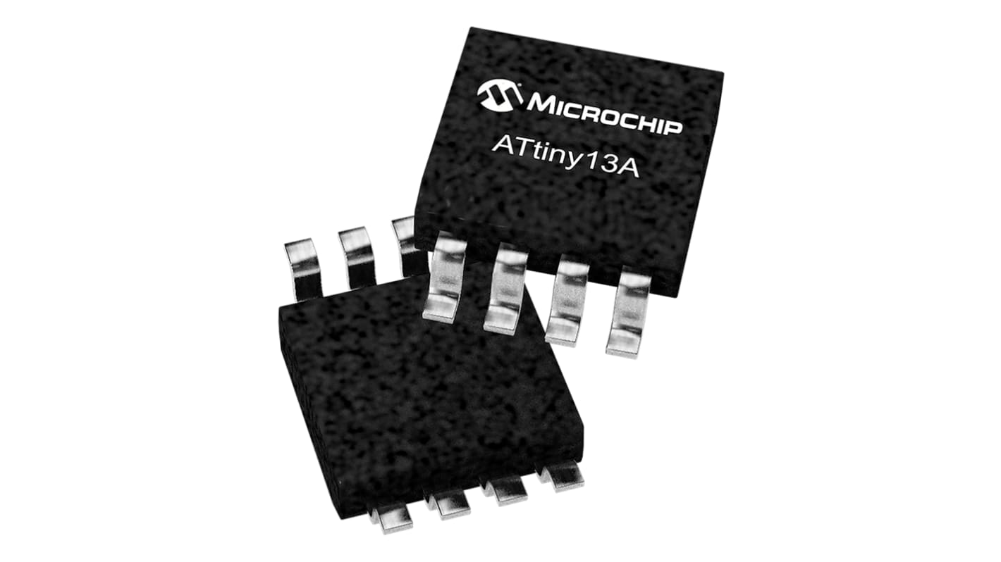 Microcontrolador Microchip ATTINY13V-10SU, núcleo AVR de 8bit, RAM 64 B, 10MHZ, SOIJ de 8 pines