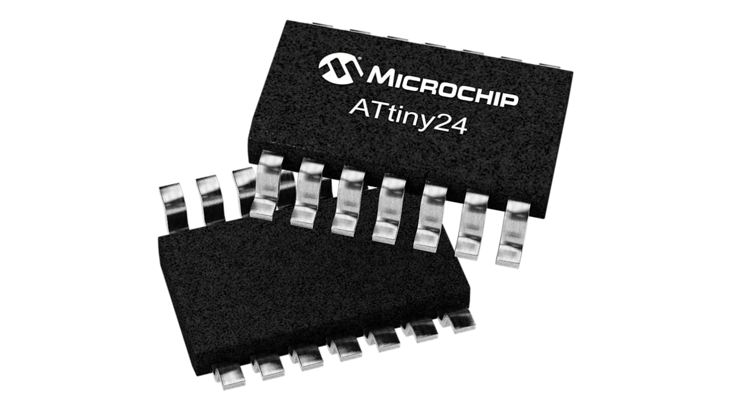 Microcontrolador Microchip ATTINY24-20PU, núcleo AVR de 8bit, RAM 128 B, 20MHZ, PDIP de 14 pines