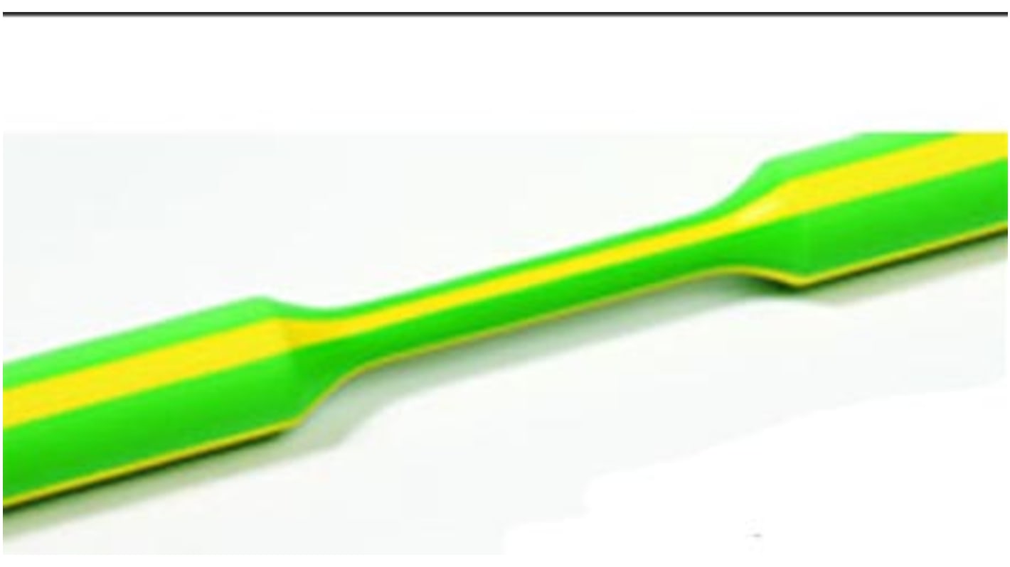 HellermannTyton Halogen Free Heat Shrink Tubing, Green, Yellow 9.5mm Sleeve Dia. x 1m Length 2:1 Ratio, TFN21 Series