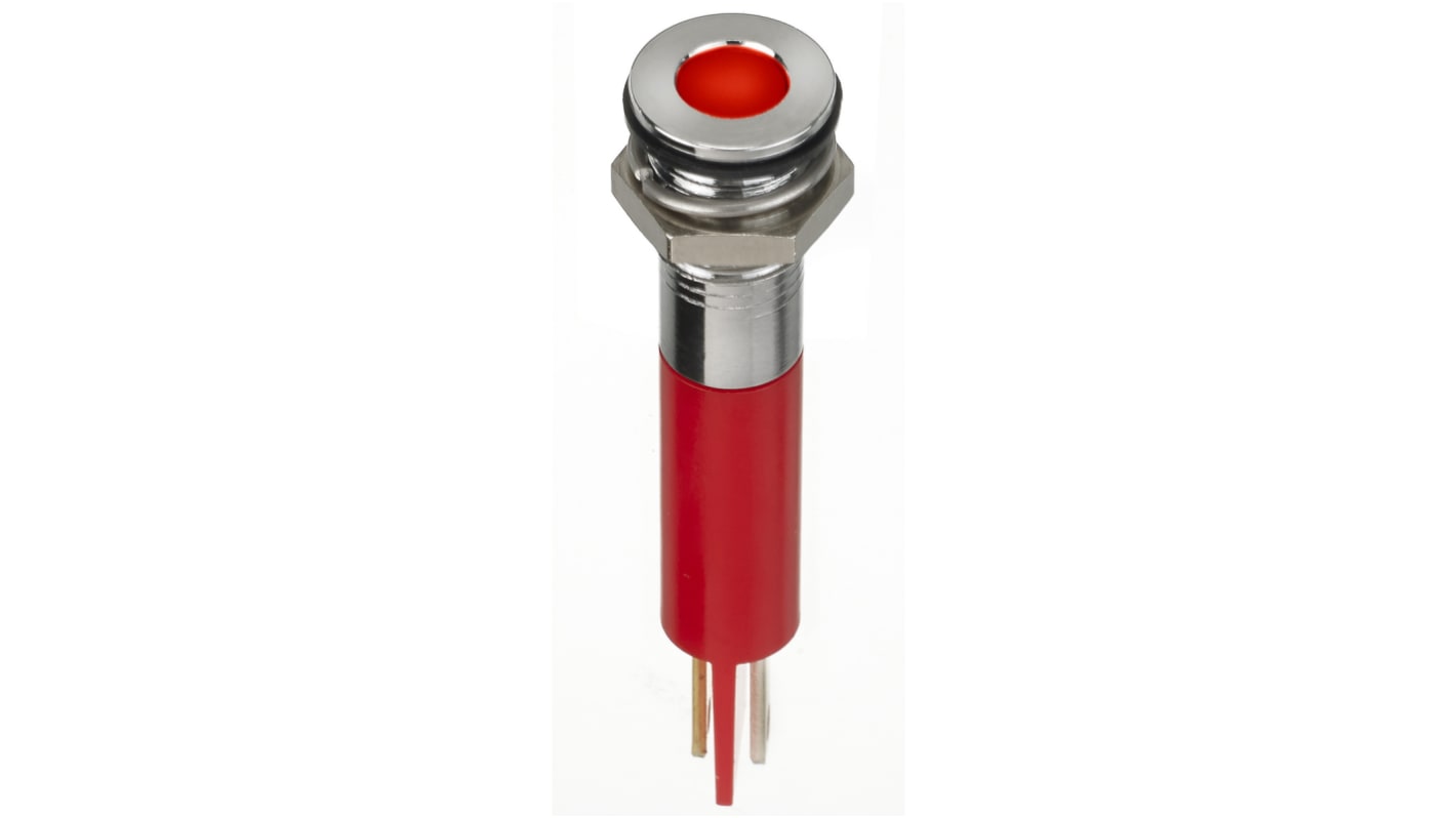 Lampka kontrolna do montażu panelowego 2V dc, czerwona 8mm LED Chrom Faston, oczko lutownicze RS PRO