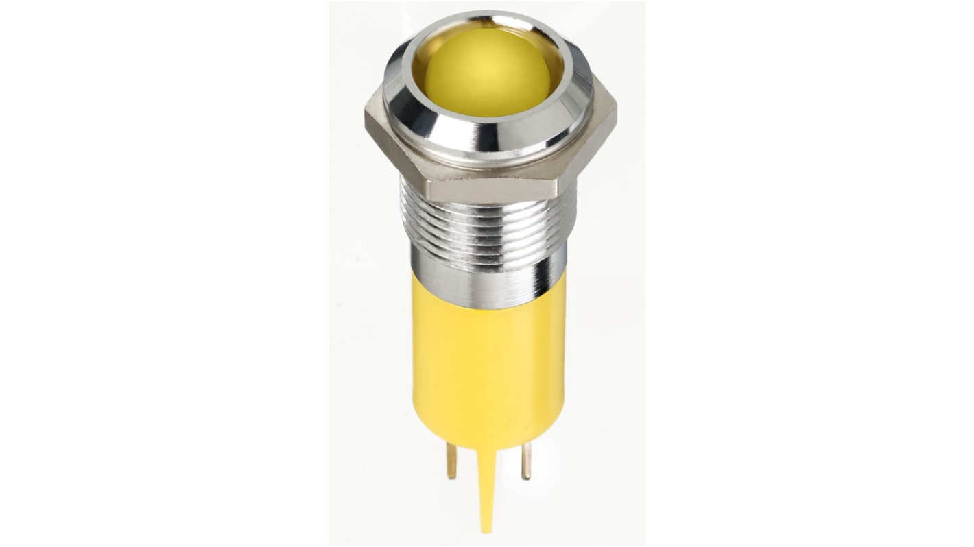 Lampka kontrolna do montażu panelowego 24V dc, Żółta 14mm LED Chrom Faston, oczko lutownicze RS PRO