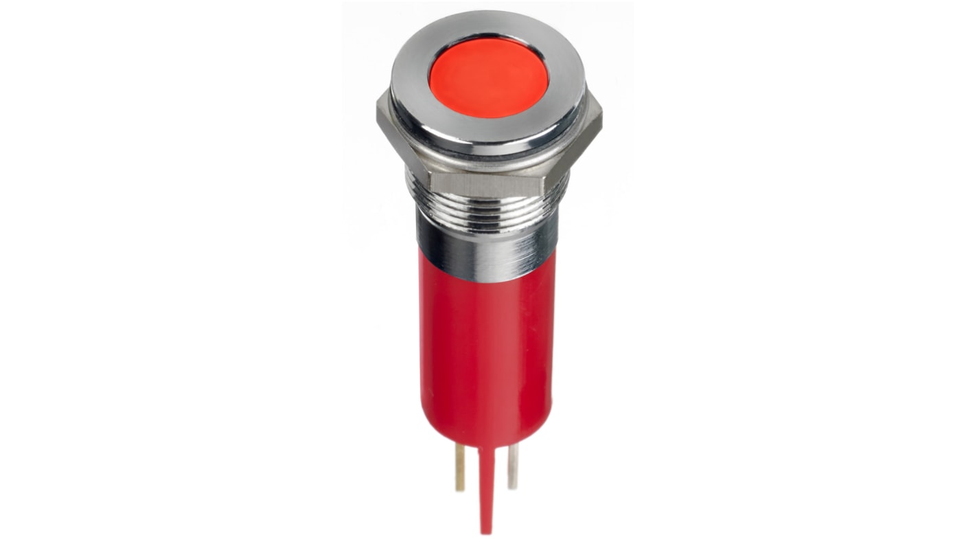 RS PRO Red Panel Mount Indicator, 24V dc, 14mm Mounting Hole Size, Faston, Solder Lug Termination, IP67