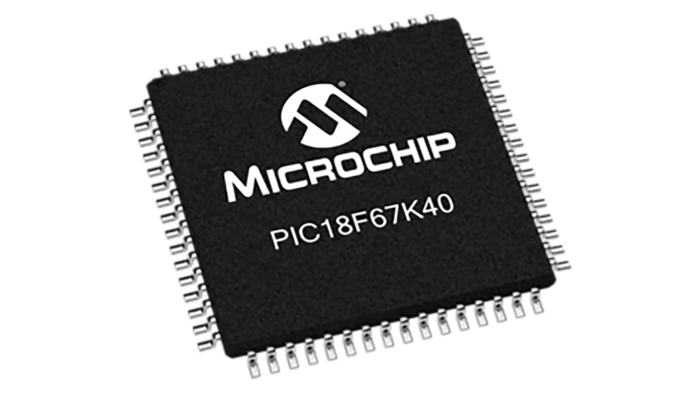 Microchip PIC18LF67K40-I/PT, 8bit PIC Microcontroller, PIC18, 64MHz, 128 kB Flash, 64-Pin TQFP