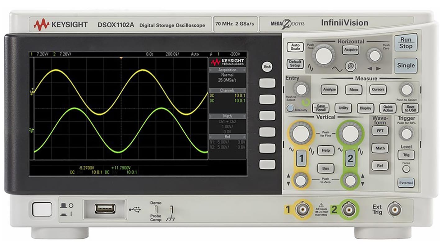 Keysight Technologies DSOX1102A 1000 X Series Bench Oscilloscope, 2 Analogue Channels, 70MHz - UKAS Calibrated