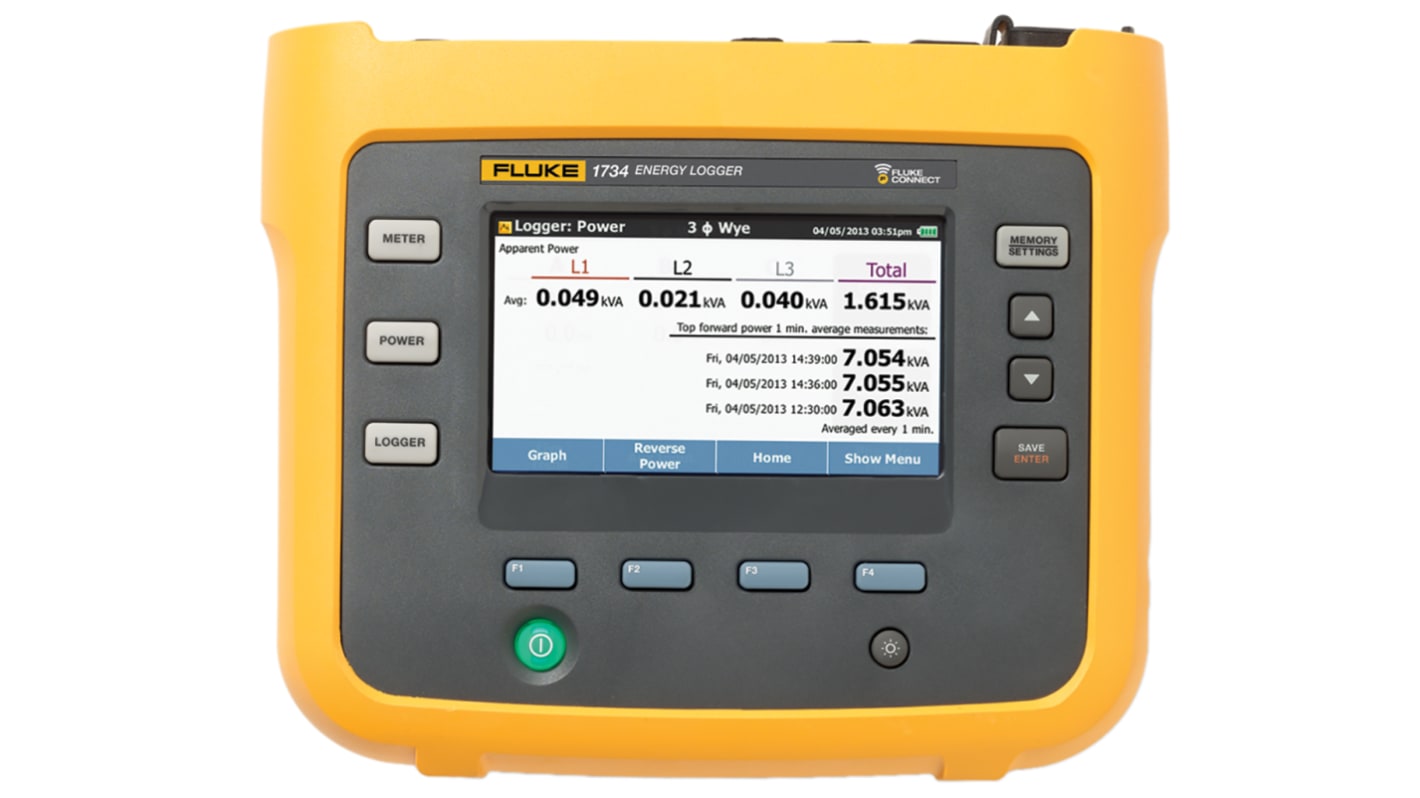 Fluke 1732/INTL Three Phase Power Energy Monitor & Logger, Bluetooth, USB A, USB Mini, Wi-Fi