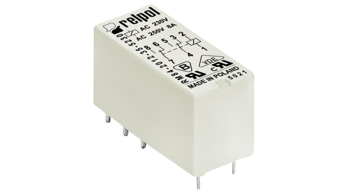 Relpol 9V dc Spule 2-poliger Wechsler Printrelais 8A 200Ω 400 → 480mW Monostabiles Relais